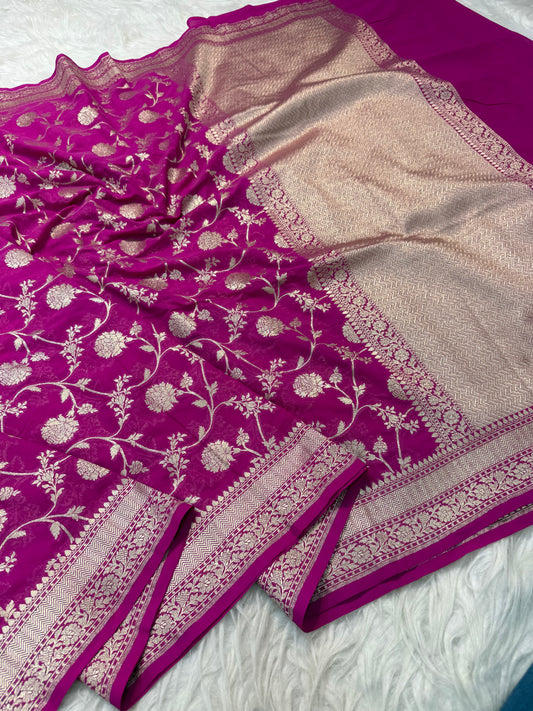 Royal pink shade khaddi georgatte premium Banarasi saree