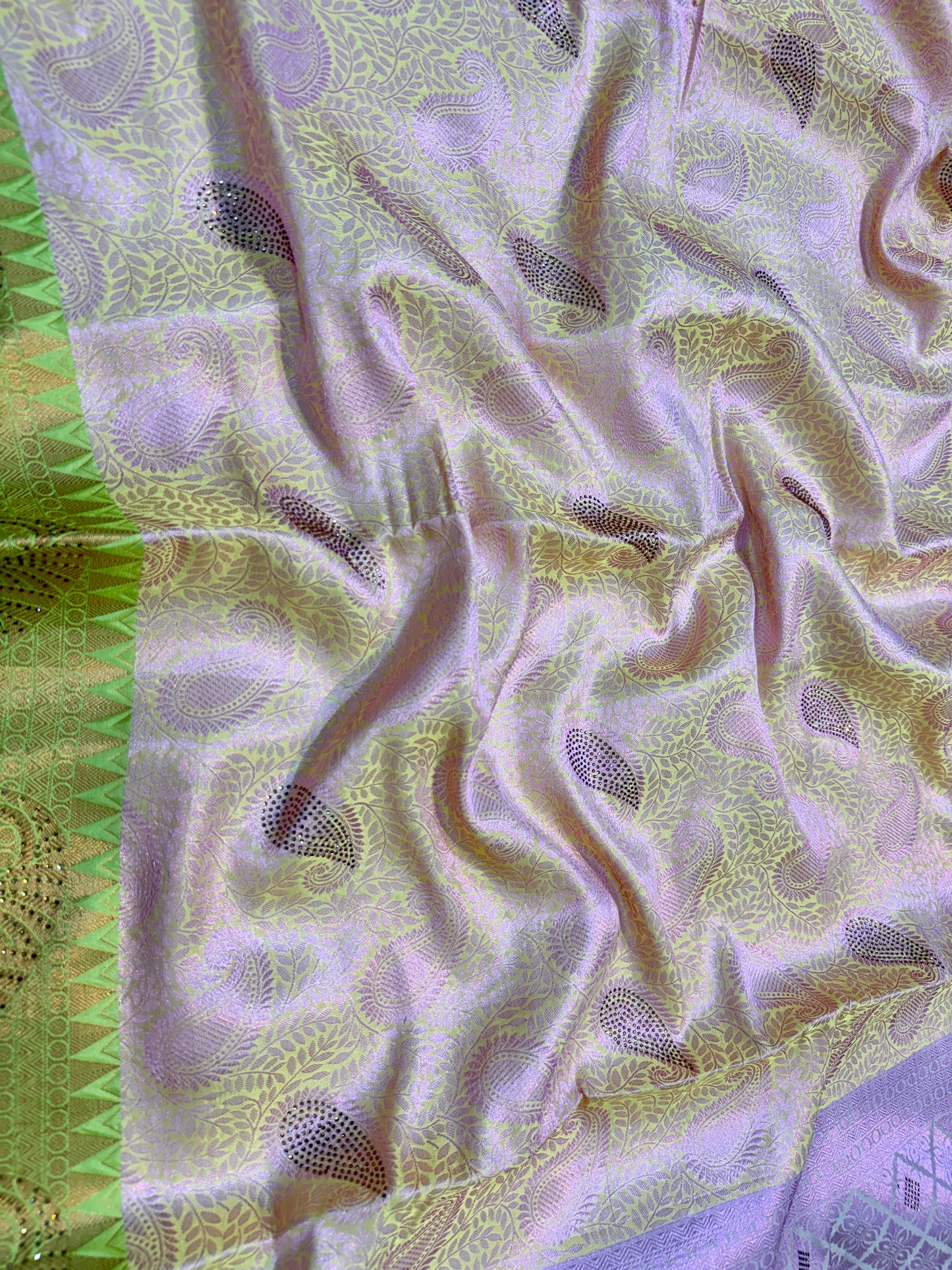 Multicolour shade zari brocade swarovski work Banarasi saree