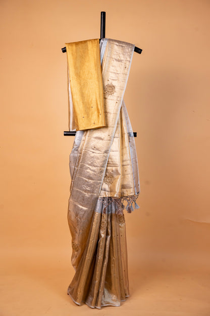 Gold silver tissue half half  tissue designer hand work Banarasi saree