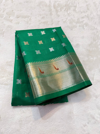 Gold & multicolour shade tissue kota premium paithani border designer banarasi saree