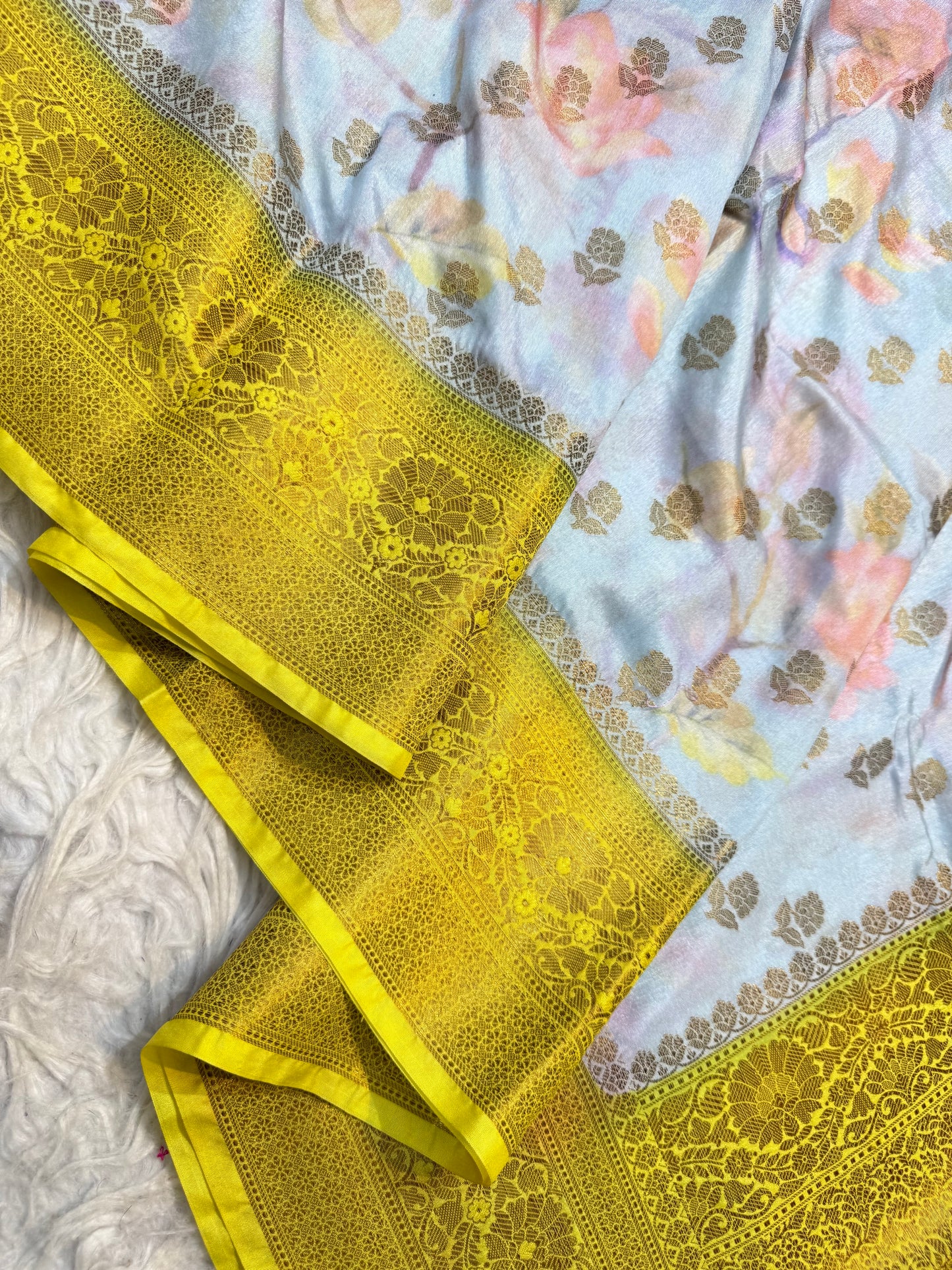 multicolour Dupion silk digital print Banarasi saree