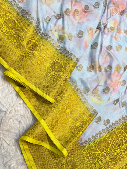 multicolour Dupion silk digital print Banarasi saree