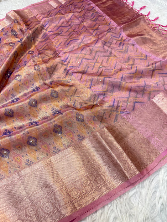 Tissue digital print handwork Banarasi saree