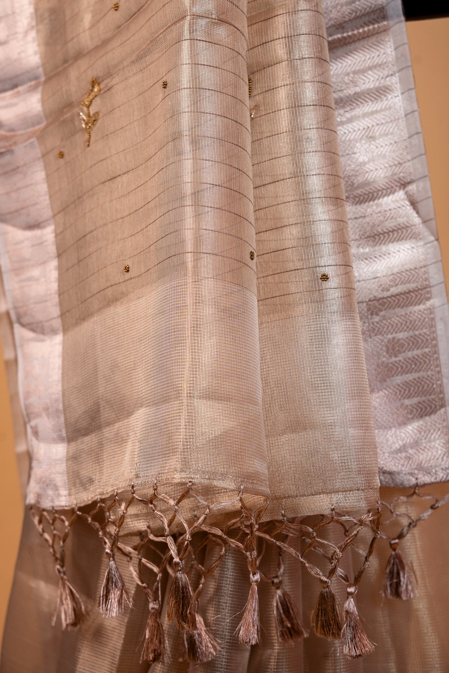 Beige shade tissue designer hand work Banarasi saree