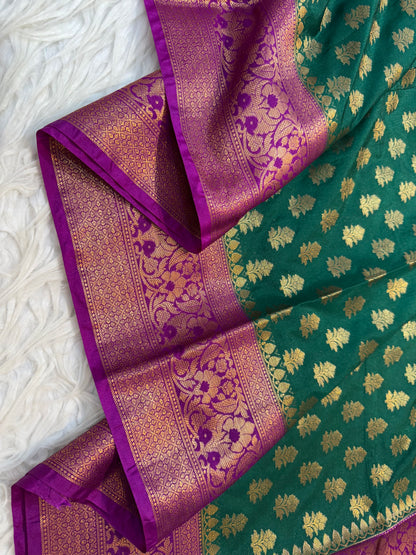 Bottle green & magenta Dupion Silk premium Banarasi Saree