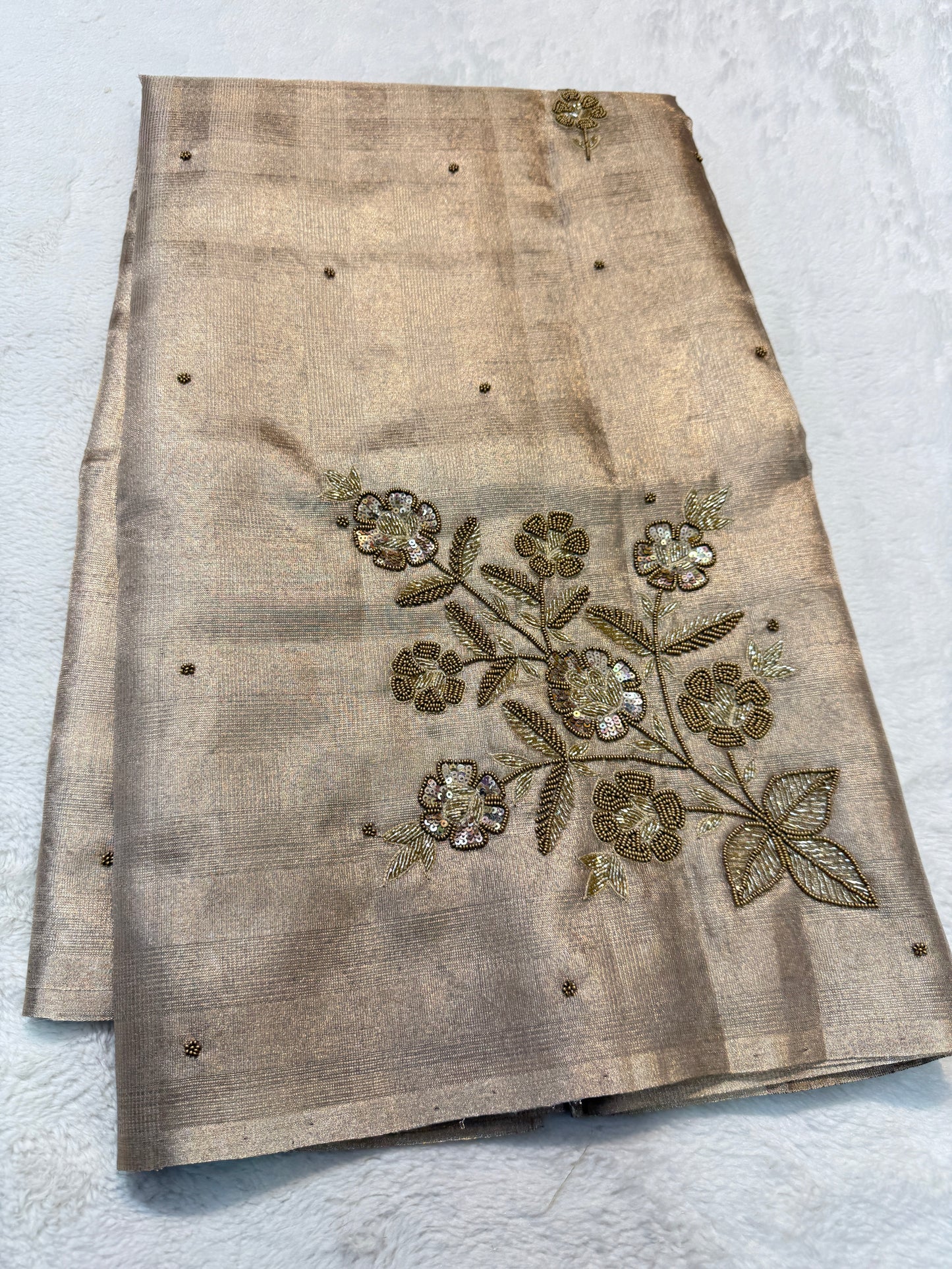 Beige shade tissue kota designer hand work Banarasi saree