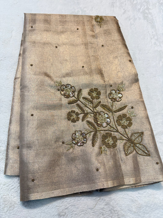 Beige shade tissue kota designer hand work Banarasi saree