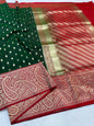 Bottle green red shade katan Banarasi silk Saree