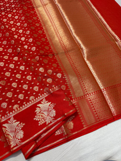 Red shade Raw mango soft silk banarasi saree