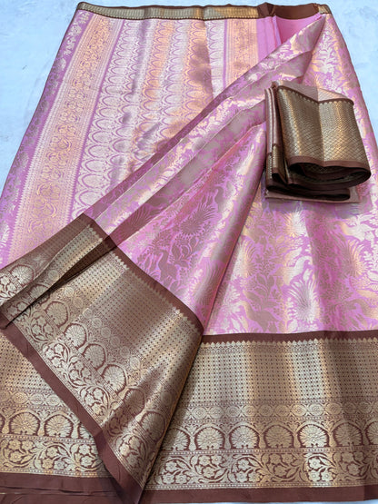 Pink & brown shade Kanchi silk premium Banarasi saree