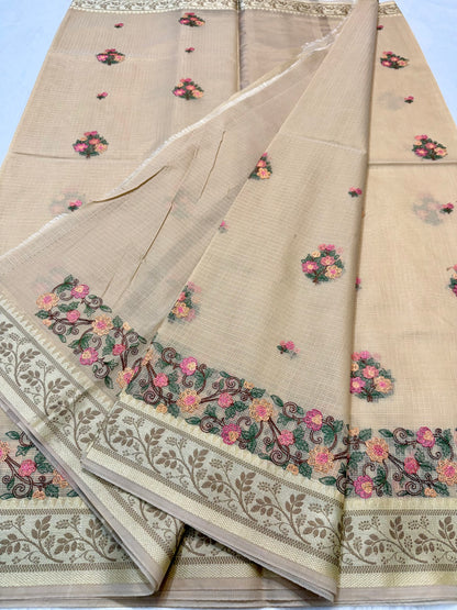 Beige shade kota designer embroidery Banarasi saree