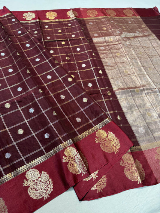 Wine & maroon shade raw mango  premium Banarasi saree