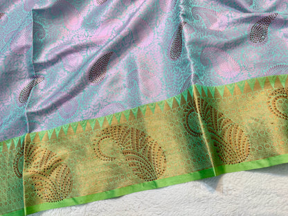 Multicolour shade zari brocade swarovski work Banarasi saree