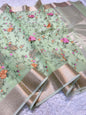 Pista green shade organza embroidery Banarasi saree