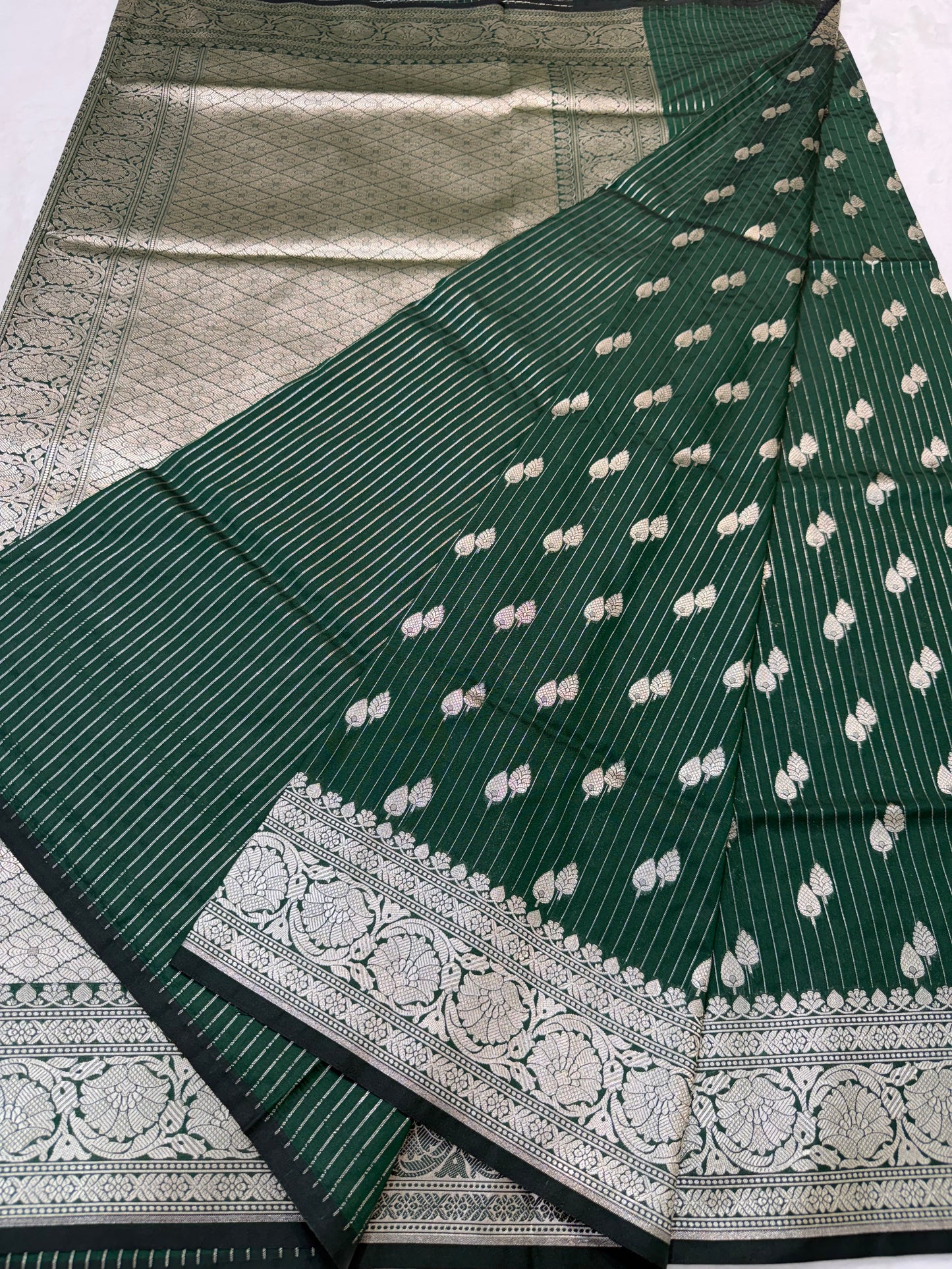 Bottle green shade katan Banarasi silk Saree