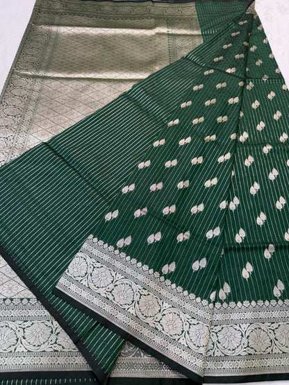 Bottle green shade katan Banarasi silk Saree