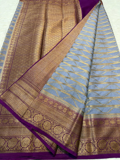 Grey magenta shade georgatte Banarasi saree