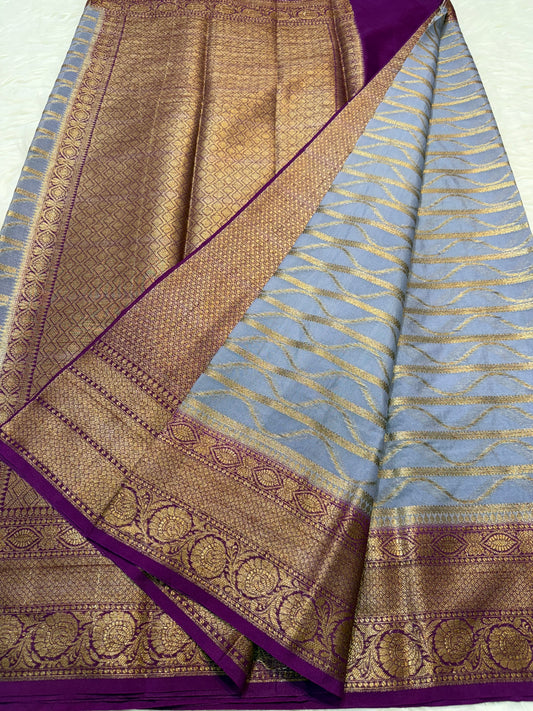 Grey magenta shade georgatte Banarasi saree