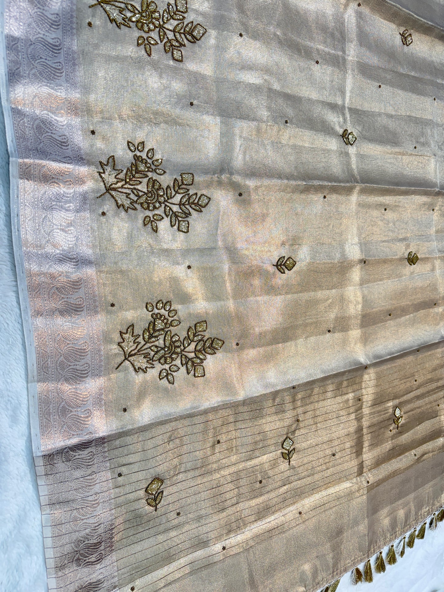 Beige shade tissue designer hand work Banarasi saree