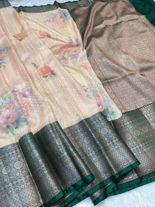 multicolour soft Dupion silk digital  print Banarasi saree