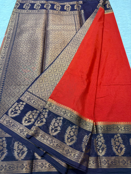 Red & blue shade georgette Banarasi saree