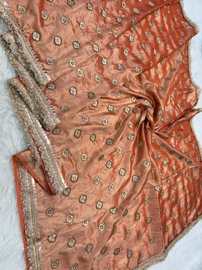 Bronze shade tissue ari & zardosi work designer premium Banarasi saree