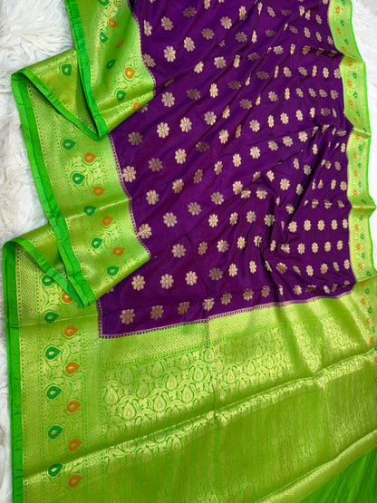 Magenta & green shade  Dupion Silk premium Banarasi Saree