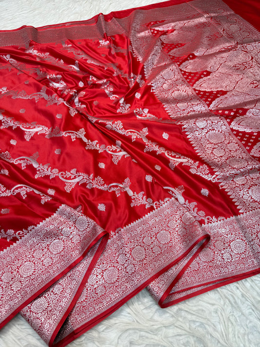 Red shade premium mashru katan Banarasi saree