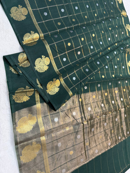 Bottle green shade raw mango  premium Banarasi saree