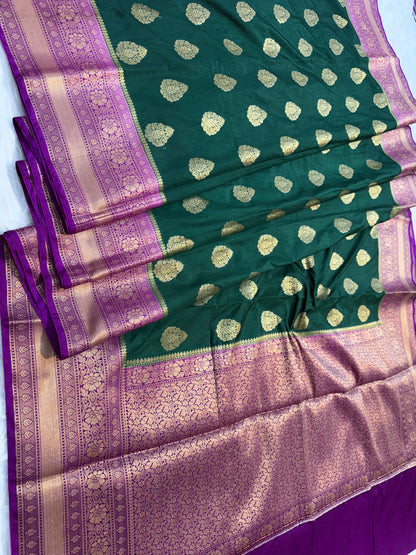 Bottle green magenta shade Dupion Silk premium Banarasi Saree