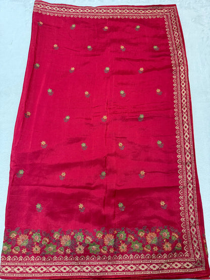 Red shade viscose embroidery premium designer saree