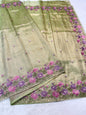 Pista green shade tissue cutwork embroidery premium designer Banarasi saree