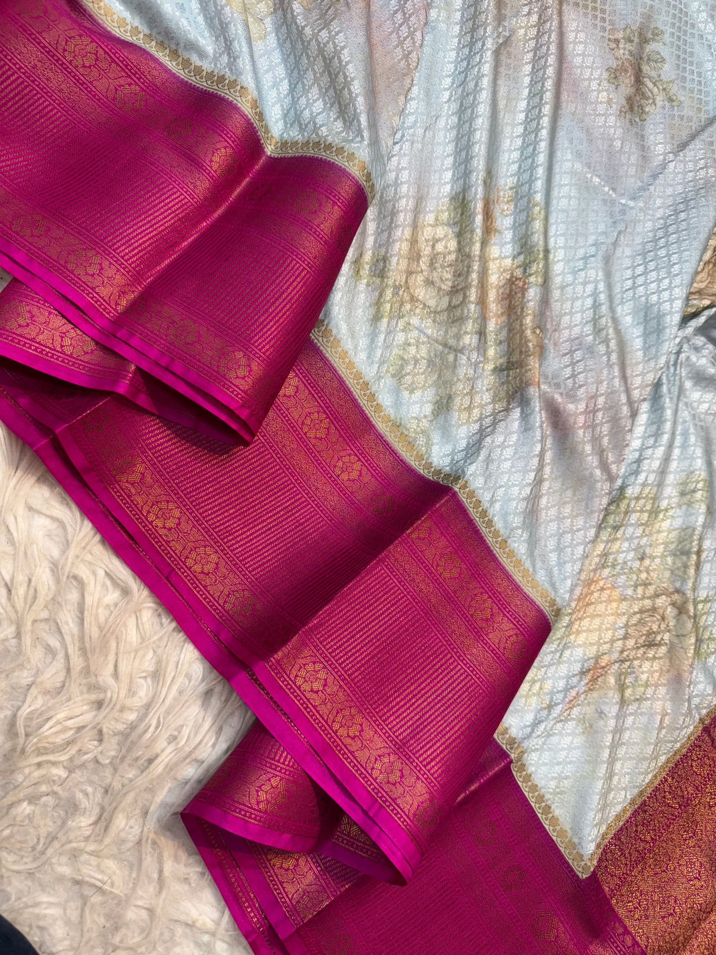 multicolour soft Dupion silk digital  print Banarasi saree