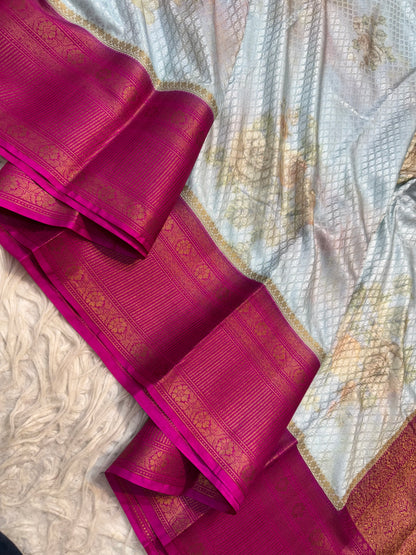 multicolour soft Dupion silk digital  print Banarasi saree
