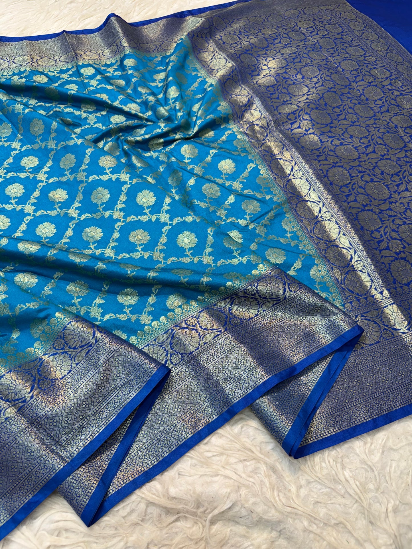 Powder blue royal blue shade  Dupion Silk premium Banarasi Saree