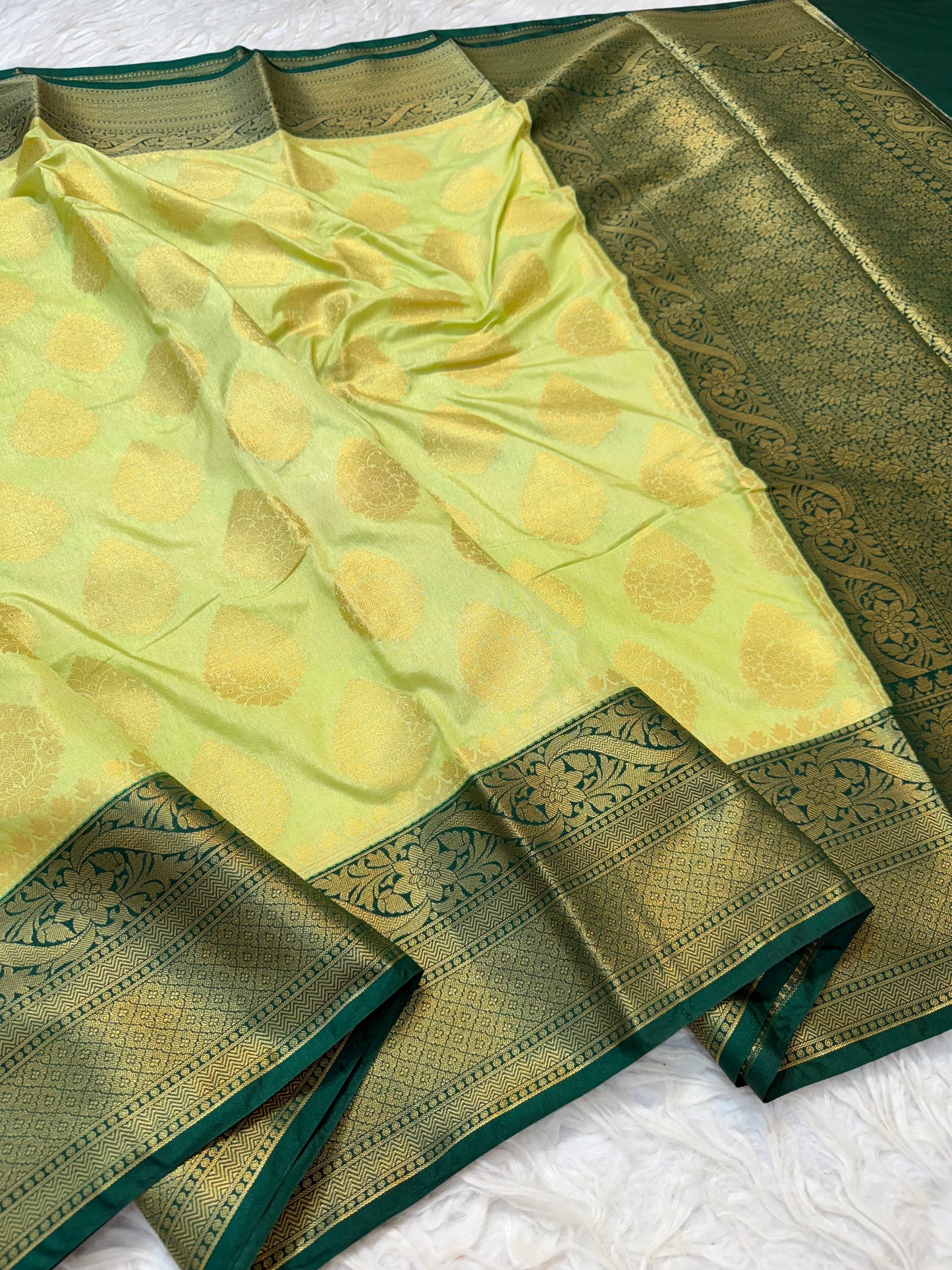 Pista green & bottle green shade Dupion Silk Banarasi Saree 