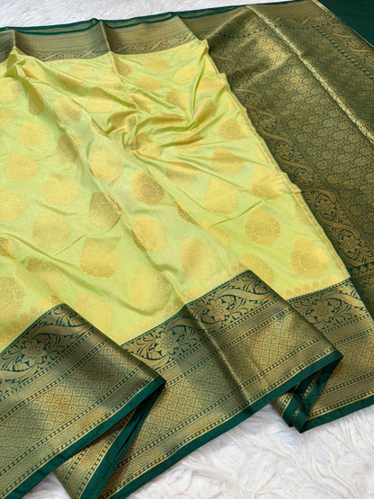 Pista green & bottle green shade Dupion Silk Banarasi Saree 