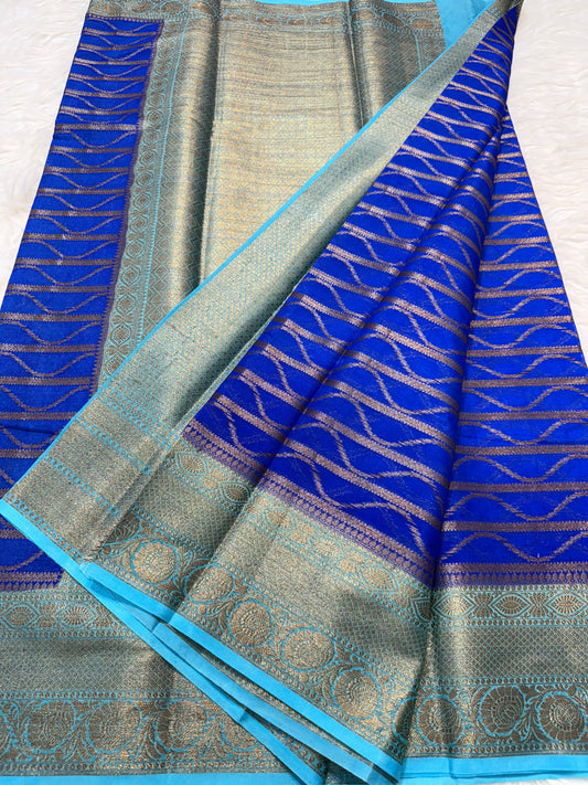 Royal blue powder blue georgatte Banarasi saree