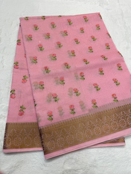 Pink shade cotton kota embroidery Banarasi saree