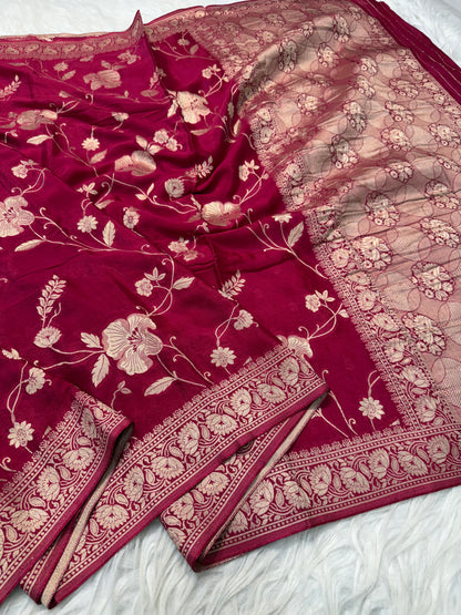 Maharani shade Chinon Viscose premium flower jal saree