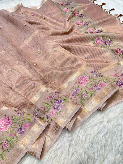 Banarasi Tissue linen embroidery saree