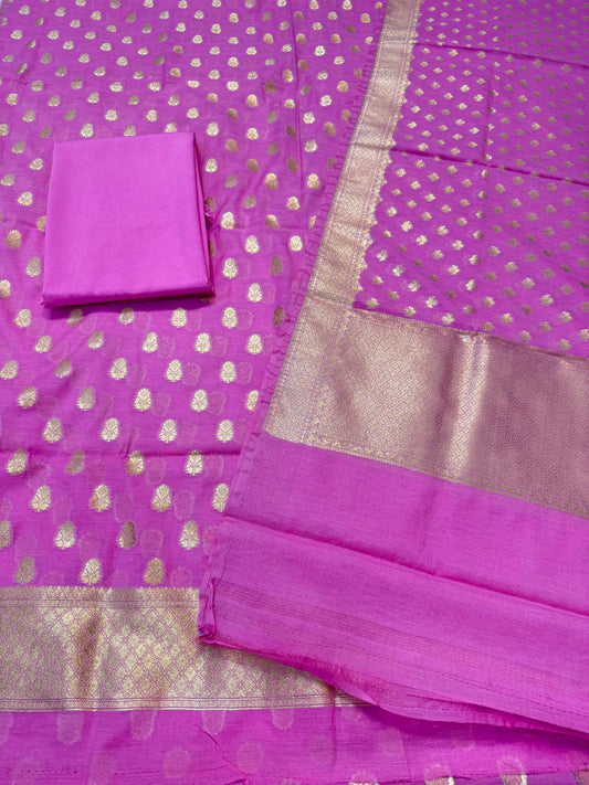Pink Cotton Silk Banarasi Three Piece suit
