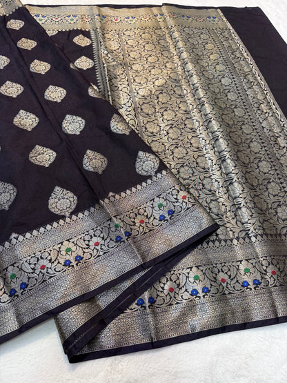 black shade Dupion Silk premium Banarasi Saree