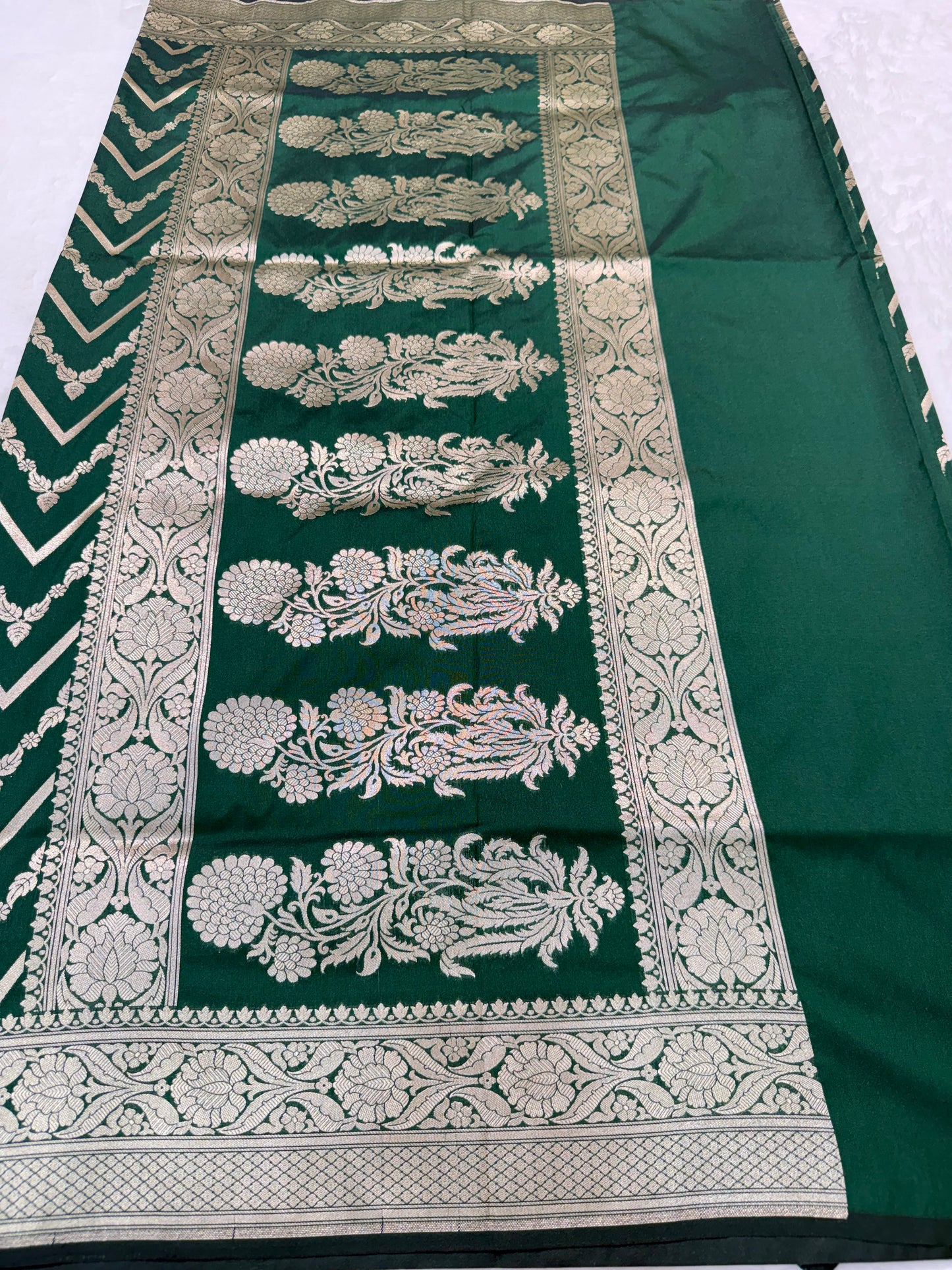 Bottle green shade katan Banarasi silk Saree