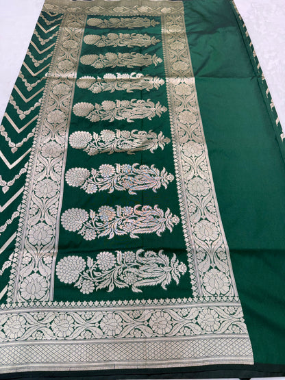 Bottle green shade katan Banarasi silk Saree