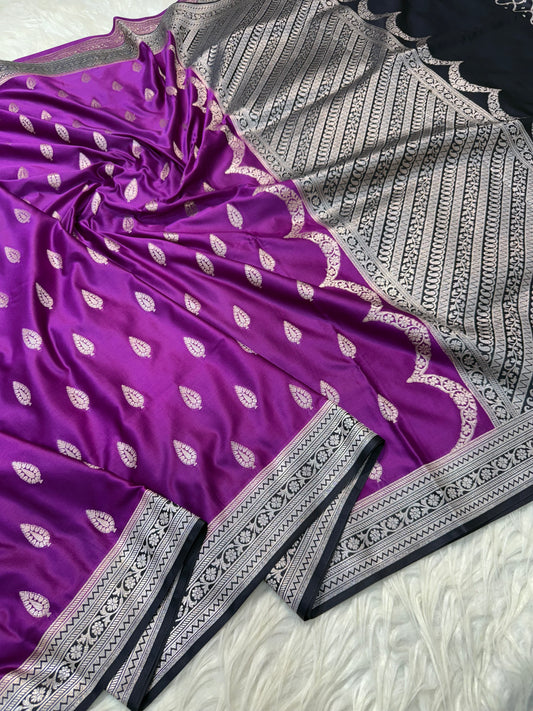 Magenta black shade premium mashru katan Banarasi saree