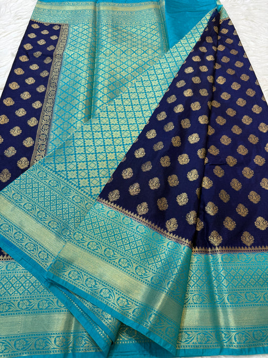 Blue sea green shade Dupion Silk Banarasi Saree 