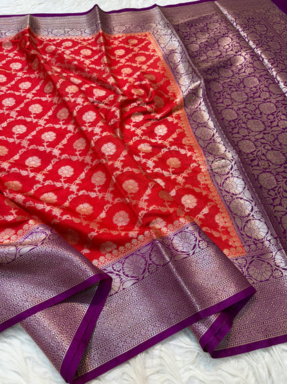 Red magenta shade  Dupion Silk premium Banarasi Saree