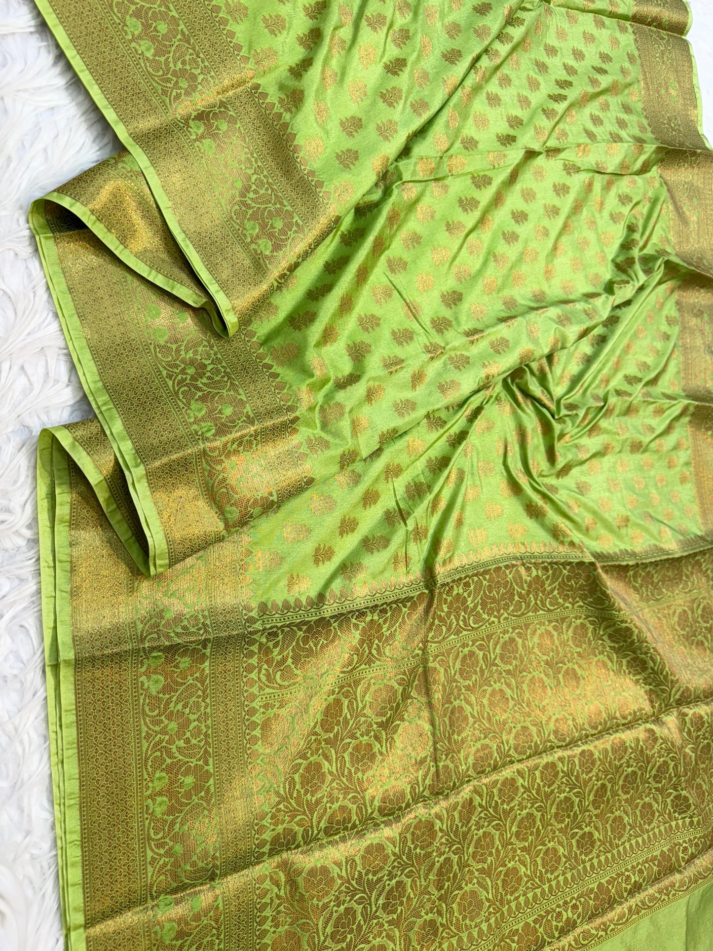 Pista green shade Dupion Silk premium Banarasi Saree