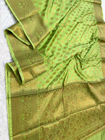 Pista green shade Dupion Silk premium Banarasi Saree